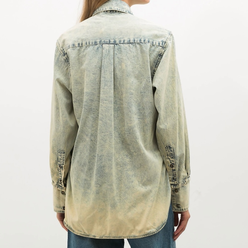 Proenza Schouler Distressed Denim Shirt with Detachable Sleeve Cuffs - Picture 2 of 8